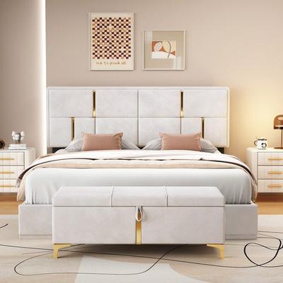 Unbranded "47.2"" Elegant Upholstered Storage Ottoman, Sturdy Metal Legs"