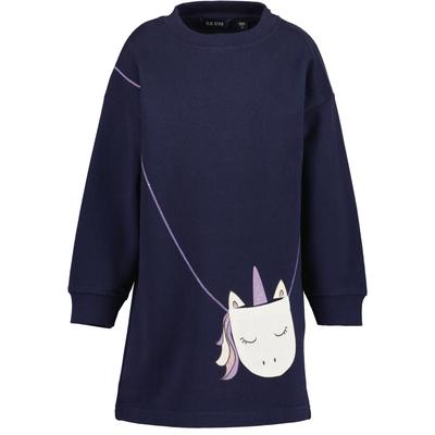 Jerseykleid BLUE SEVEN "Girls Sweatkleid mit aufgedruckter Tasche", Mädchen, Gr. 104, blau (5900, nachtblau), 100% Baumwolle, normal, Rundhals, Kleider Jerseykleid