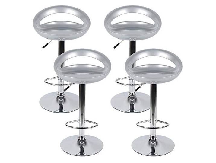 Baiyun Barhocker mit Lehne 4er Set, Plastik Sitz hocker Höhenverstellbar, Metall Barstuhl Basis mit Fußstütze, Grau (4)