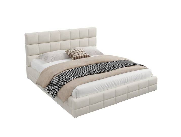 ELVORIN Lit plateforme 180 x 200 cm beige revêtement en velours tête de lit rembourrée sommier à lattes inclus