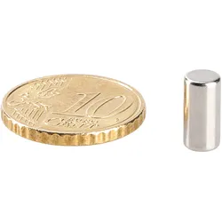 10 Stabmagnete, Neodym, 5 mm x 10 mm, N48, vernickelt, Haftkraft 1,1 kg, silber