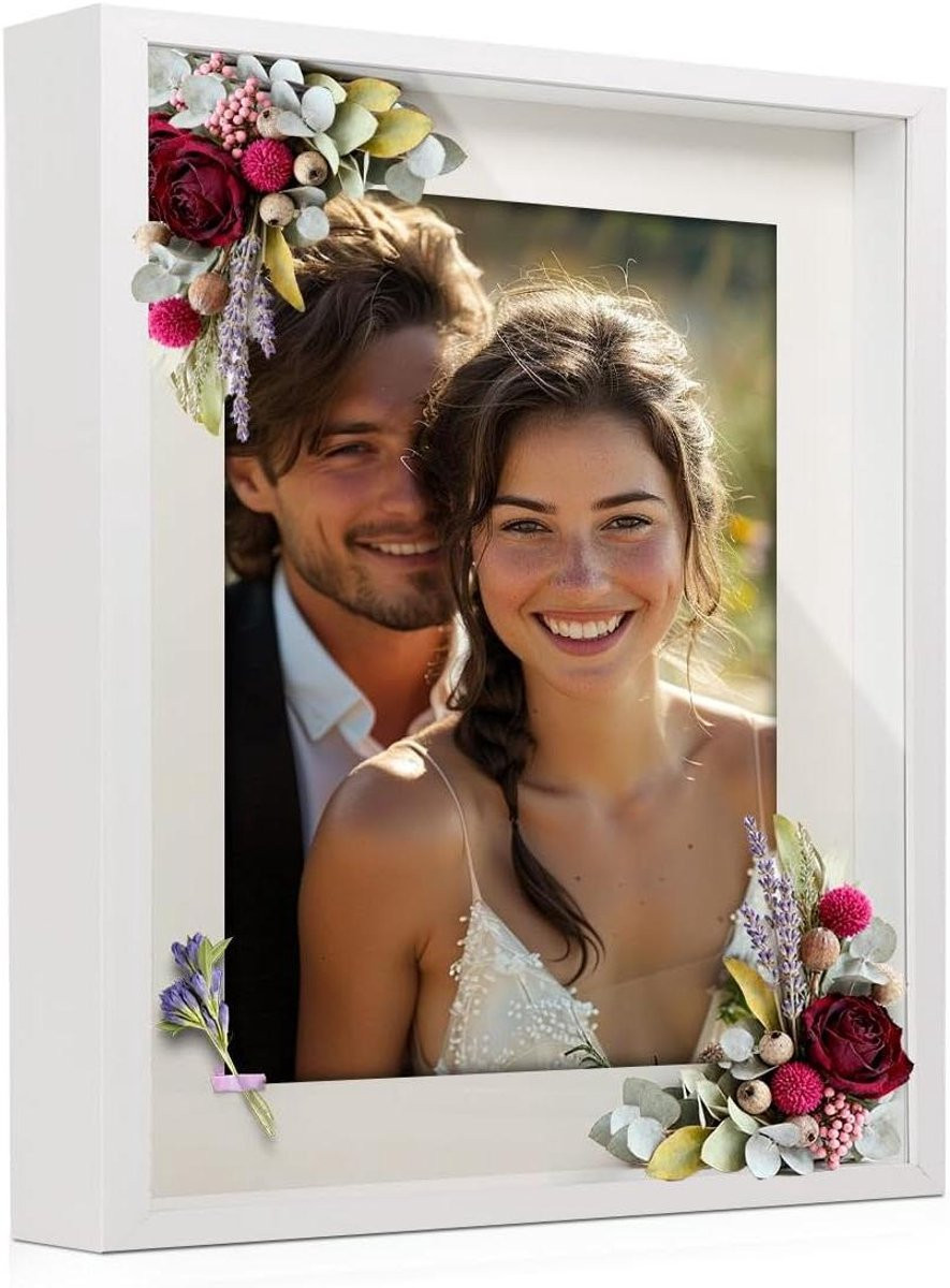 Diepe 3D fotolijst met passe-partout voor herinneringen, A4, Wit
