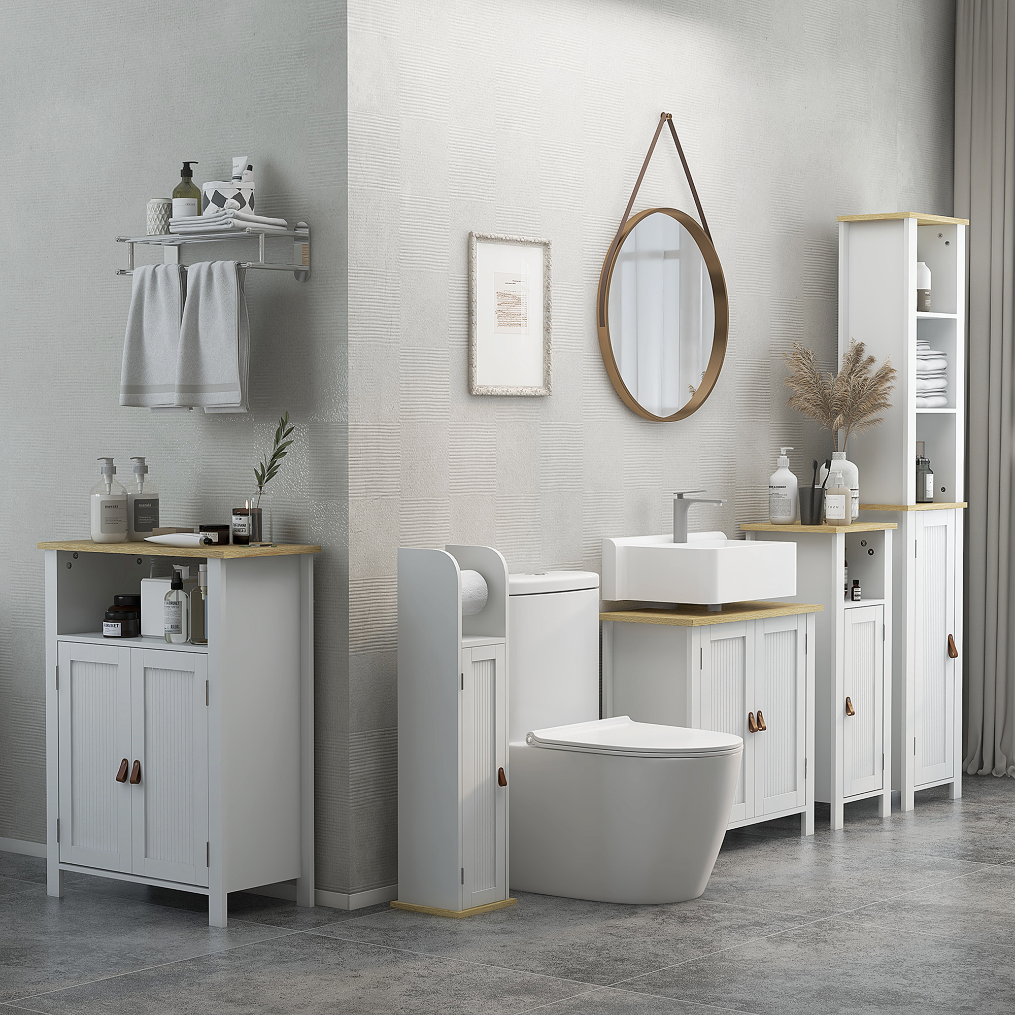 Kleankin Mobile da bagno porta rotolo di carta igienica con armadio e ripiani regolabili 20 x 20 x 80 cm bianco