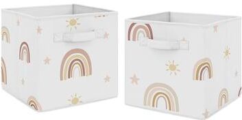 Sweet Jojo Designs Boho Rainbow Foldable Fabric Storage Bins - Blush Pink Dusty Rose Gold Yellow Mauve Taupe Beige Tan Bohemian Stars Sun Celestial