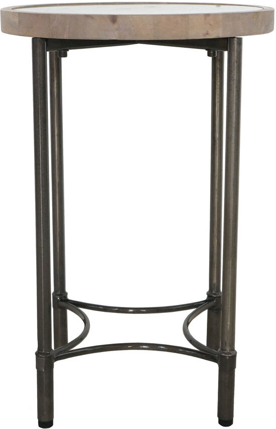 Rio Millendon Solid Wood Top and Glass Top Four Leg Round Side Table Gray 65cm H X 40cm W X 40cm D