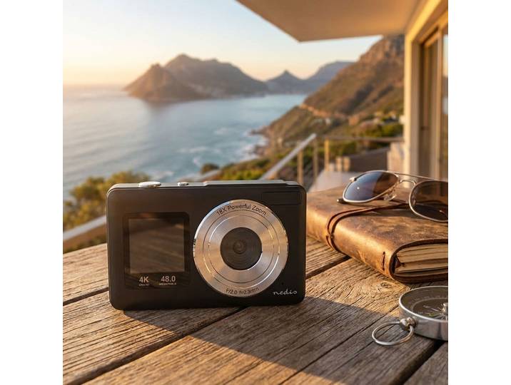 Digitale 4K Fotokamera 48MP mit Dual-Display & Autofokus, schwarz