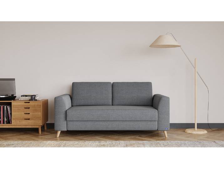 BRUNO Schlafsofa 140cm in Dunkelgrau Klassik stabiles Massivholz & Boxspringkomfort