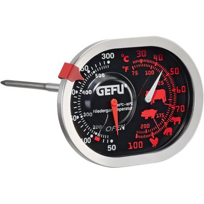 Bratenthermometer GEFU "MESSIMO", rot (edelstahlfarben, schwarz, rot), B:8,4cm H:12cm T:6,5cm, Temperaturmessgeräte, 3in1, Edelstahl
