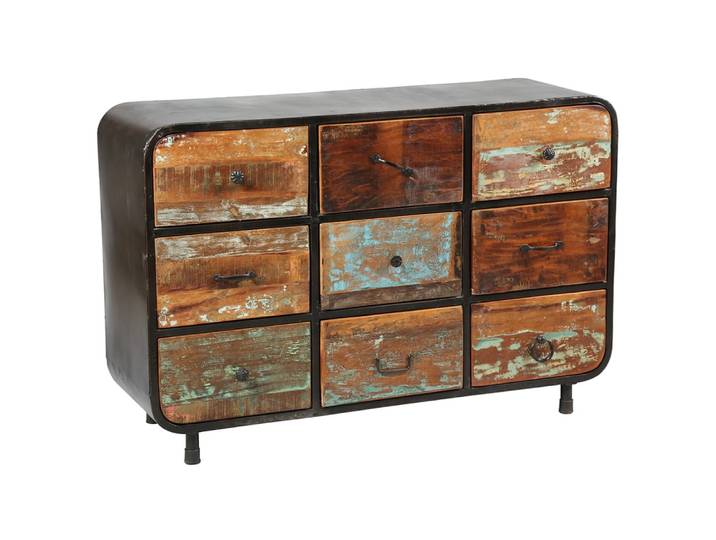 Commode 9 tiroirs en bois massif et métal