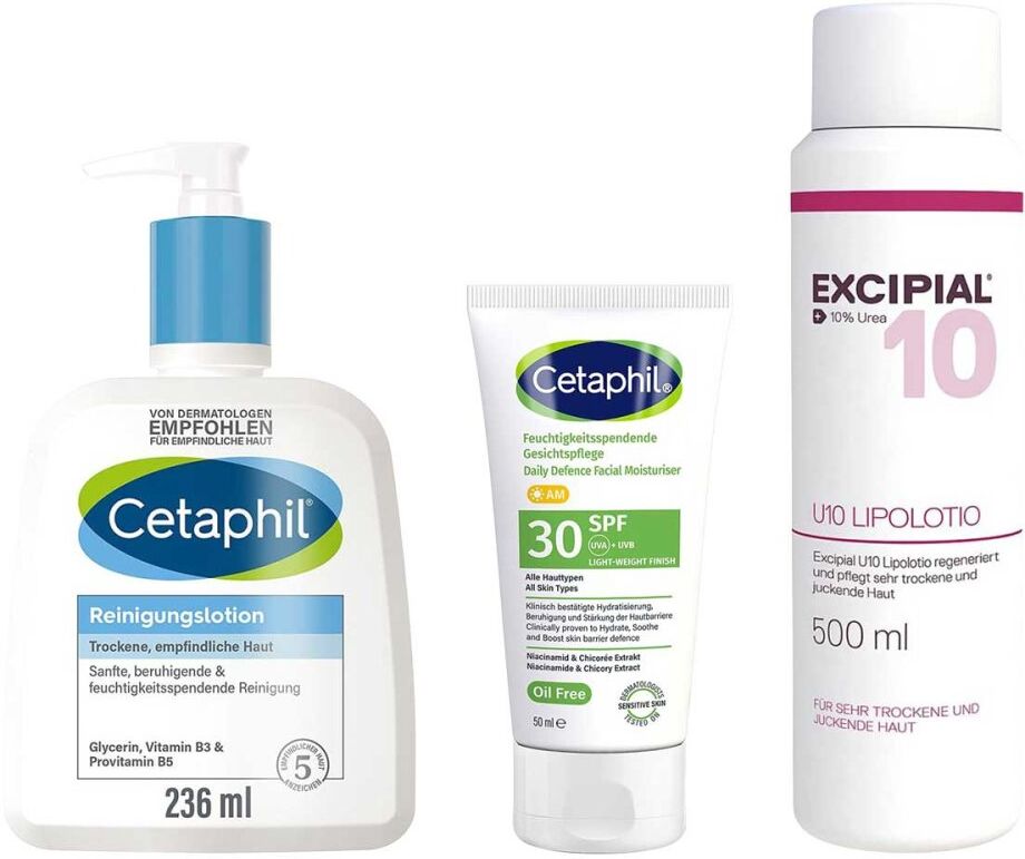 Excipial U 10 Lipolotio + Cetaphil Reinigungslotion + Gesichtspf 1Set