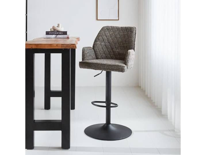 Tabouret De Bar Industriel - DIMEHOUSE - Novan - Gris - Microfibre - Métal