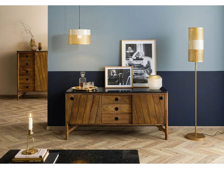 Sideboard Mango 140x45x65 braun geölt / dunkler Granit LOS ANGELES #108