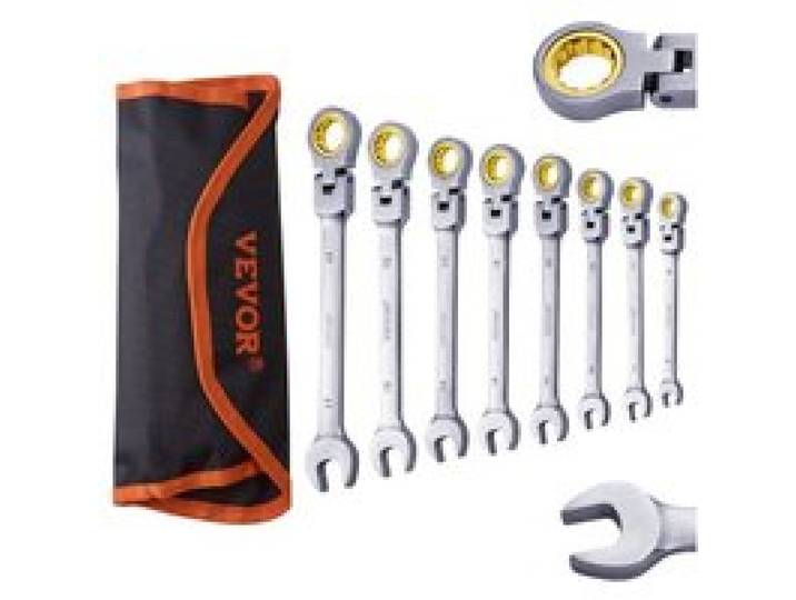 VEVOR Jeu de Clés à Cliquet à Tête Flexible 8PCs, Clés à Cliquet Métrique 8-17 mm, Ensemble de Clés en Acier Cr-V, avec Pochette Enroulable, pour Travaux Ménagers, Réparations Auto, Garage, Atelier