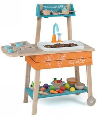Costway Outdoor Kids Play Kitchen Set Wooden Toy Kitchen Playset with Removable Sink-Orange