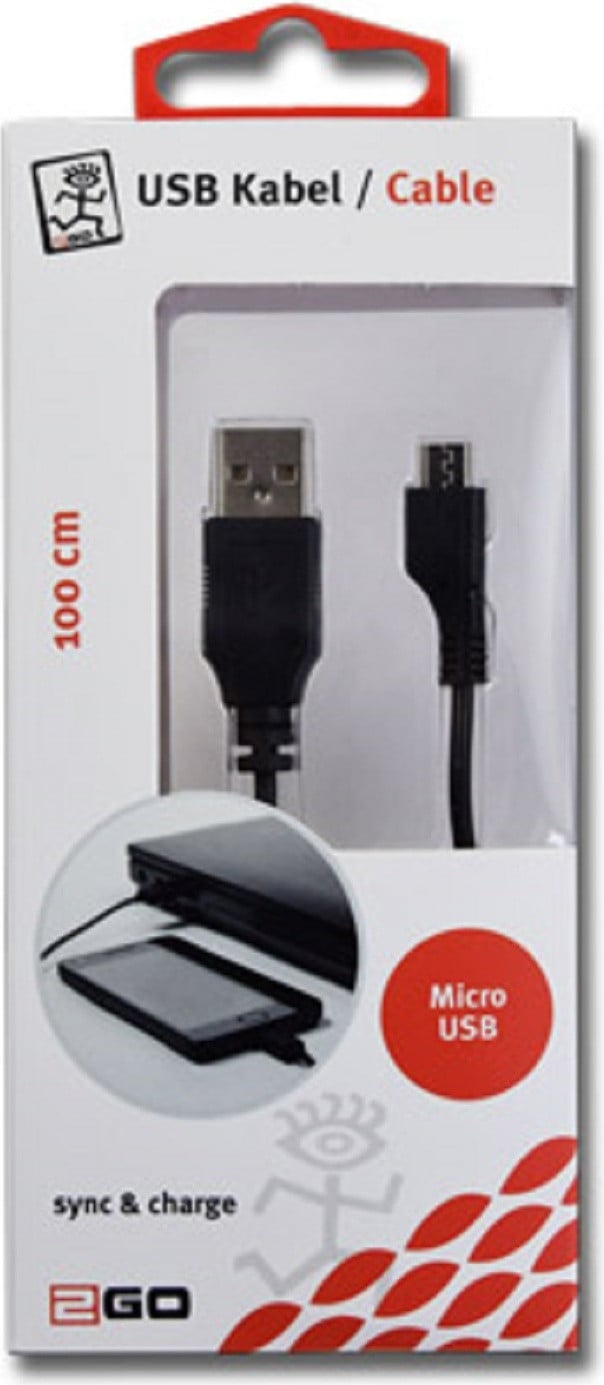 2GO USB Ladekabel voor Micro-USB, 100 cm, zwart