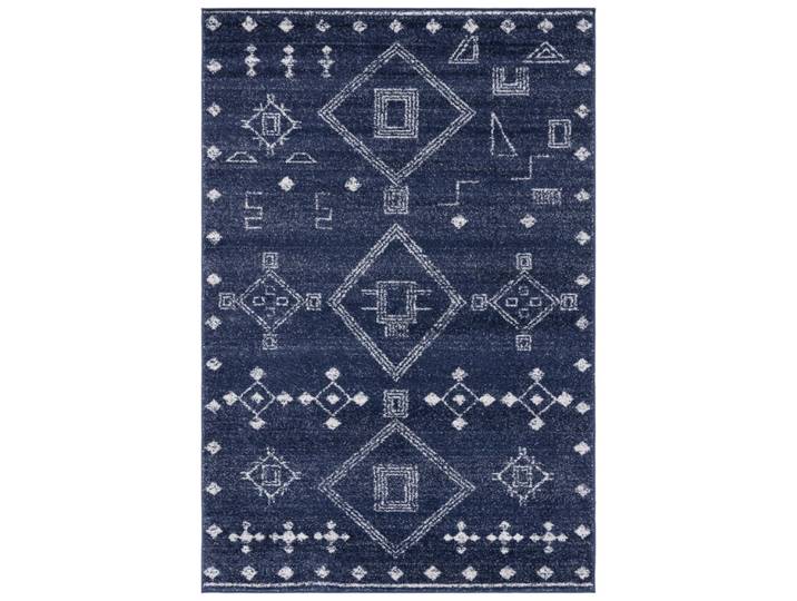 Tapis marocain boho tribal en polypropylène bleu/argent, 122 x 183 cm