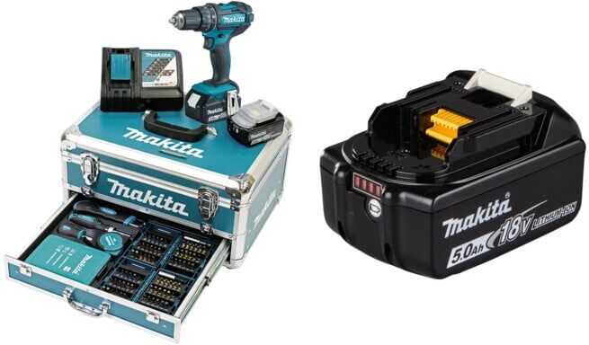 Makita Set Akku-Schlagbohrschrauber 18V / 3,0 Ah, 2 Akkus + Ladegerät im Alukoffer + 96-tlg. Zubehör-Set + Akku-BL1850B Li 18,0V 5.0Ah - 197280-8
