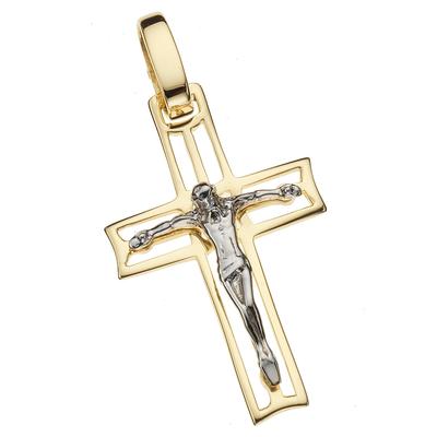 Kreuzanhänger FIRETTI "Schmuck Geschenk Gold 333 Halsschmuck Anhänger für Halskette Kreuz", gold (gelbgoldfarben, weißgoldfarben), Schmuckanhänger, Damen, Gelbgold 333, 1,9 g