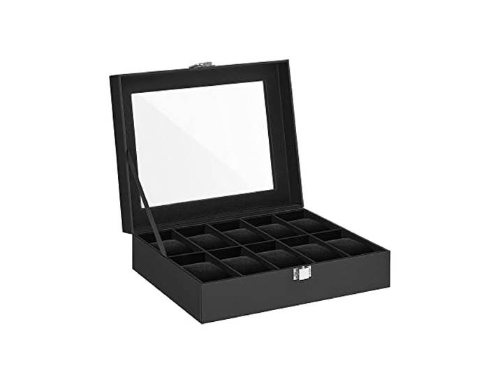 SONGMICS Horlogebox voor 10 horloges, met glazen deksel, fluwelen voering