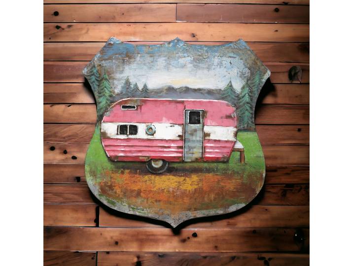 Tableau Relief Caravane Vintage en Métal