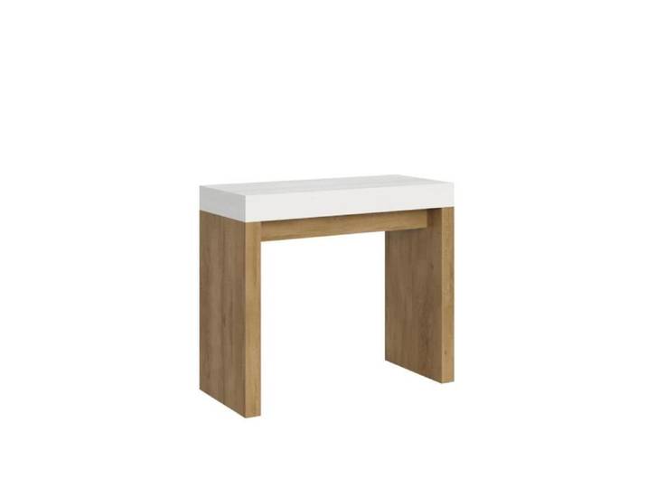 Console murale extensible Roxell Mix Small - Frêne Blanc - Chêne Nature - 90x40/196 cm
