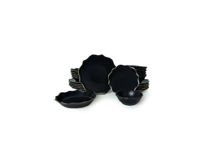 Elegantes 24-teiliges Keramik-Essgeschirr-Set, Mattschwarz 100% Steinzeug, antibakteriell, umweltfreundlich, leicht zu reinigen Spülmaschinenfest, perfekt für modernes Essen