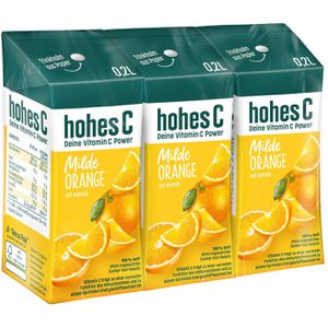 hohes-C Saft Milde Orange mit Acreola, ohne Zuckerzusatz, 100% Fruchtgehalt, Trinkpäckchen, je 0,2 Liter, 3 Stück