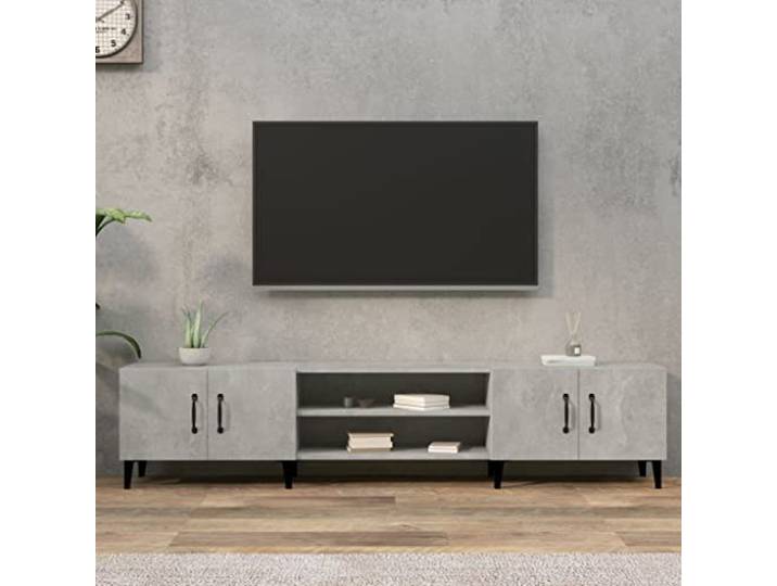 HEFZGDB TV-Schrank Betongrau 180x31,5x40 cm Holzwerkstoff mit 4 Fächern und 4 Türen, Stauraum Lösung, Metallfüße, Moderne Aufbewahrung für Wohnzimmer Einrichtung