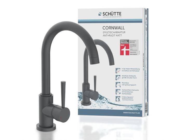 SCHÜTTE Küchenarmatur CORNWALL, Wasserhahn Küche mit Energiesparfunktion, Mischbatterie Küche Anthrazit matt