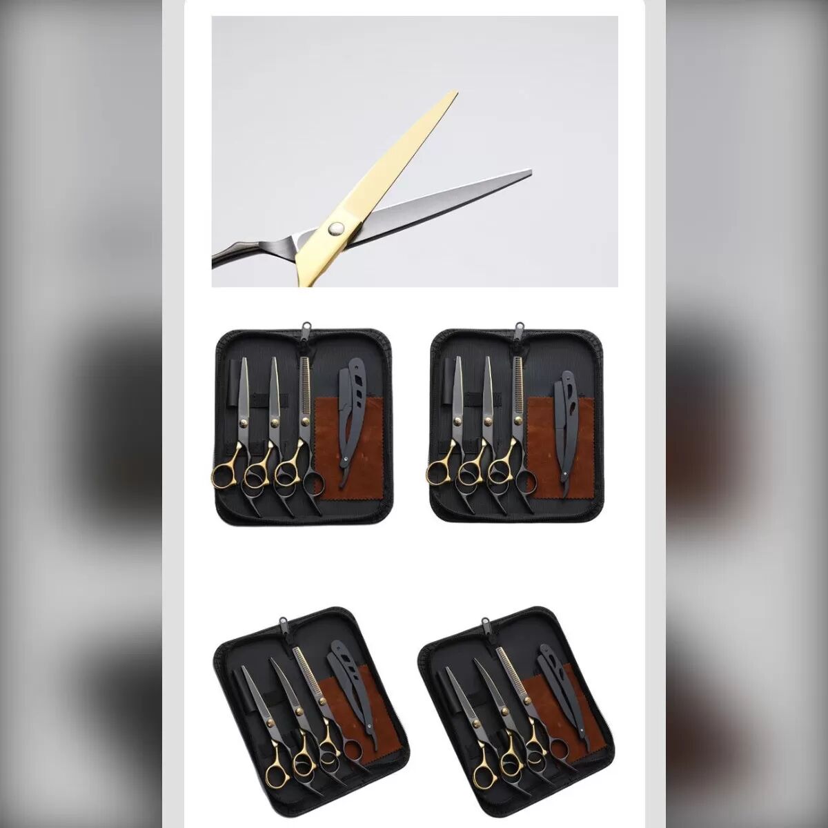 INF 6-Zoll Gebogene Profi-Friseurscheren-Set - Edelstahl Präzisions-Schmale Klingen mit Ausdünnung und Rasiermesser, Blau+Schwarz