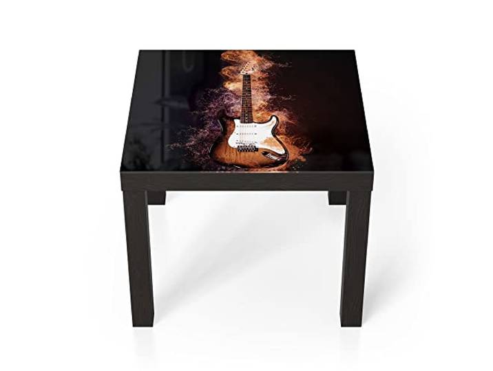 DEQORI Glastisch schwarz klein 55x55 cm Motiv Brennende E-Gitarre ausgefallener Beistelltisch aus Glas Hochglanz Couchtisch fürs Wohnzimmer moderner Couch Tisch mit Design