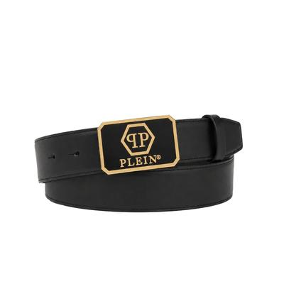 Ledergürtel PHILIPP PLEIN "Hexagon", Herren, Gr. 110, schwarz (0293, schwarz, lightgold), Gürtel Ledergürtel