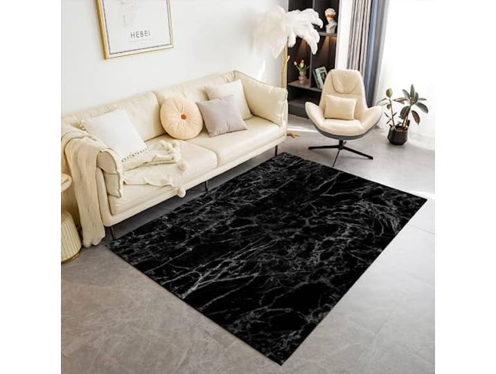 Teppich Schlafzimmer Weich Teppich Wohnzimmer Marmor Tepich Moderne Küche Flur Bettvorleger Marmor Optik Schwarz Weiß Kinderteppich rutschfest Waschbarer Teppich Innenbereich 200x300 cm