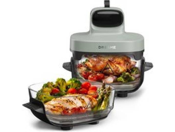 Tasti Friteuse À Air En Verre Portable 2 5 L + 4 5 L 5-En-1 Sans Huile Température Réglable Compacte