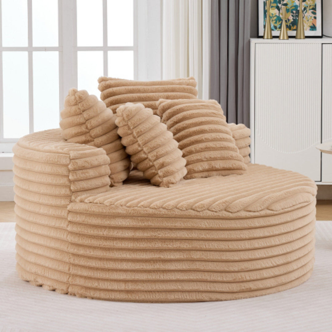 JKECAMARK 54.3" Pink Corduroy Round Chaise Lounge, No Assembly, Deep Seat Cloud Design Coffee 84cm H X 138cm W X 138cm L