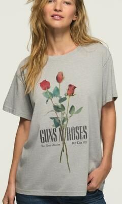 Lucky Brand Guns N Roses Roses Boyfriend Tee - Women's Clothing Tops Shirts Tee Graphic T Shirts in Light Heather Grey, Size S