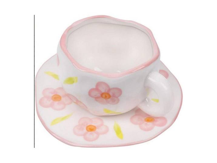 LuxusKollektion Tasse Kaffeetassenset mit Untertasse Rosa Blumen 300ml, Keramik