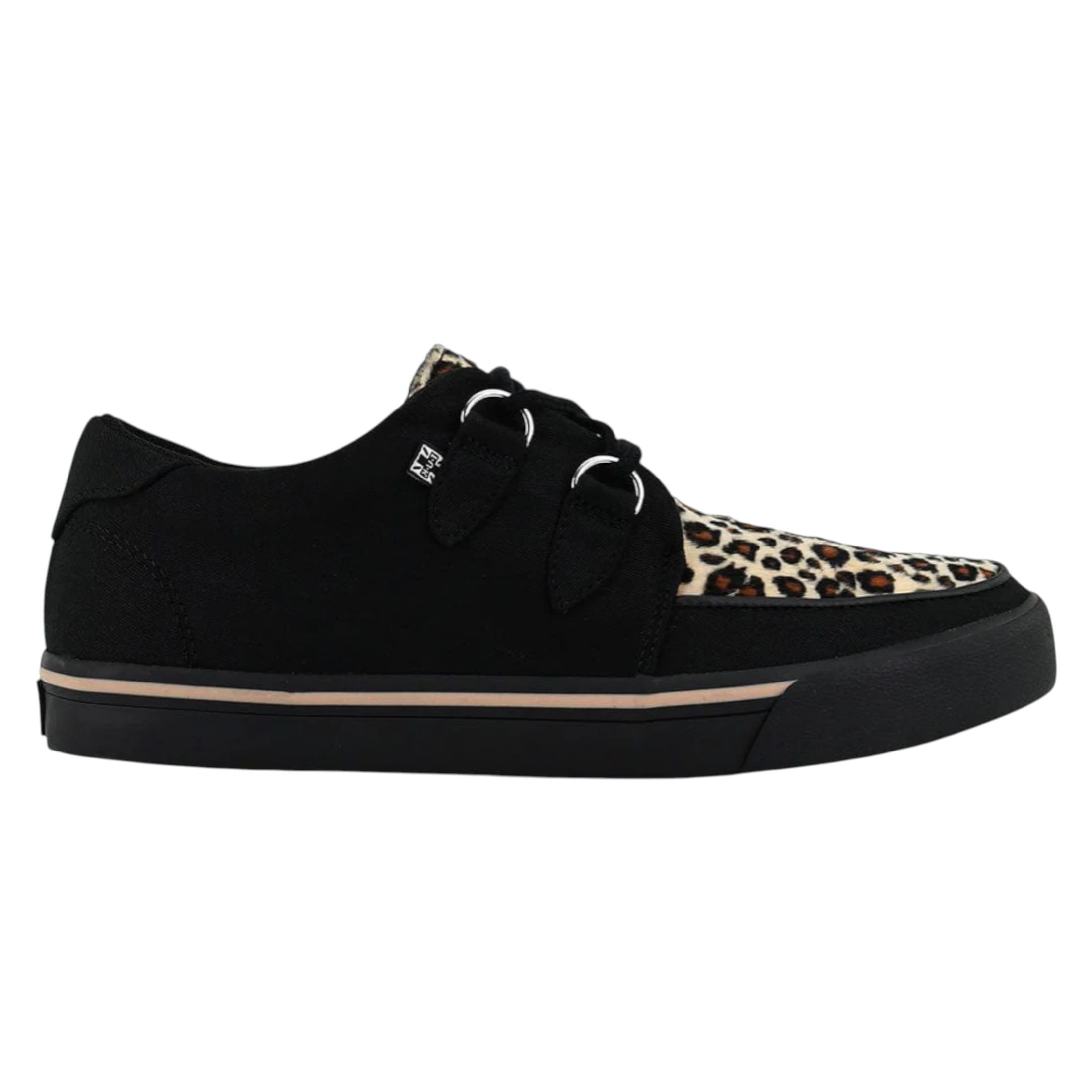 TUK Pointed Creeper Sneaker Schwarze Leopardenmuster Canvas Plateau-Schuhe - A9180
