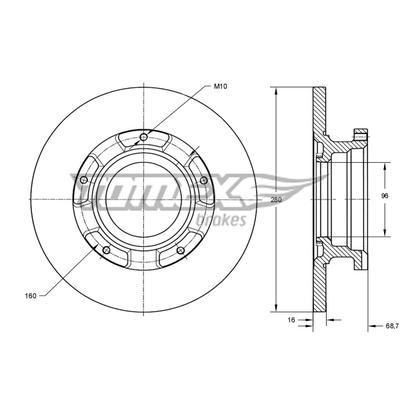 TOMEX BRAKES Bremsscheibe tx7217 Hinterachse voll 280mm 16mm für Ford