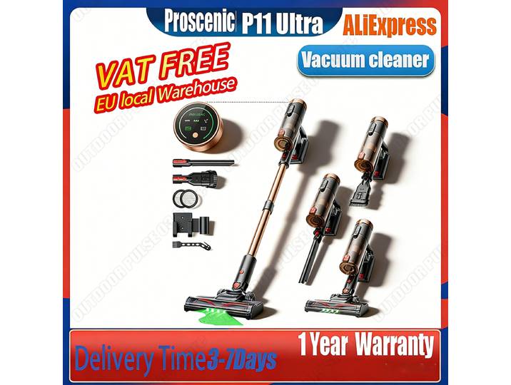 Aspirateur sans fil Proscenic P11 Ultra, filtration 4 couches, aspiration 40 kPa, autonomie 40 min, brosse anti-emmêlement, lumière LED verte