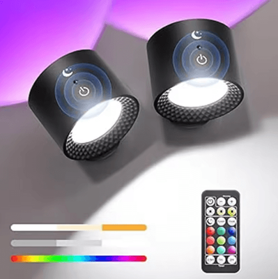 Inspire Picks 9 Color RGB Rechargeable Wall Lamp 360 Rotating Wireless Up & Down LED Reading Light With Remote 1 Piece