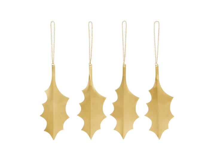 Ferm Living Décoration suspendue Holly leaf 13,5 cm, 4 pièces Brass