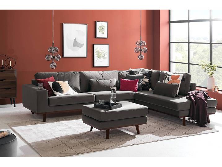 Polsterhocker 85 x 43 x 60cm Grau/Dunkelgrau Buche Dunkel Samt Sadia: Dunkelgrau