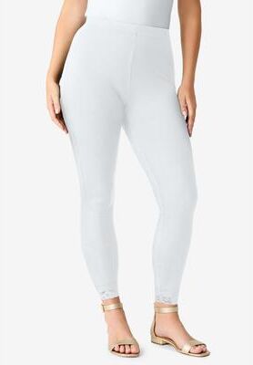 Plus Size Women's Lace Trim Essential Stretch Legging by Roaman's in White (Size 34/36) Activewear Workout Yoga Pants