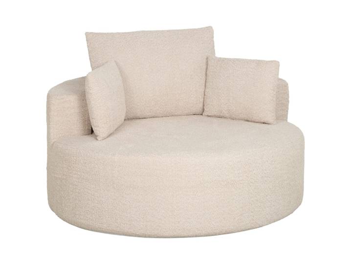 Pouf canapé rond coussins dossier traversin chenille crème