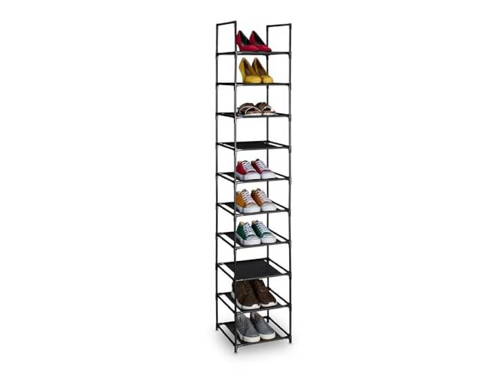 Relaxdays Rangement à Chaussures\, 10 Niveaux\, HxLxP : 175x33x33 cm\, Meuble métal & Niveaux en Tissu\, étroit\, Noir - Gris