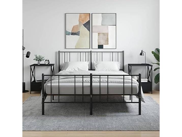 HEFZGDB Industriestil Nachttische 2 Stück Schwarz 50x41x65 cm Holzwerkstoff mit Eisenrahmen und verstellbaren Füßen für Stauraum und Stabilität