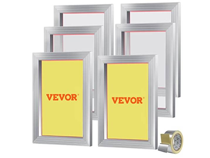VEVOR Lot de 6 Cadres de Sérigraphie Kit de Sérigraphie Cadre en Aluminium 25\,4x35\,6 cm avec Maille 110 en Polyester Réutilisable Nettoyage Facile Accessoires de Sérigraphie Tissu Papier Plastique