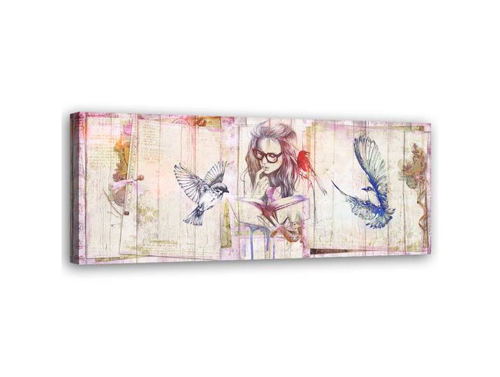 Feeby Wandbild mädchen mit buch, Beige, Person/Charakter, Rechteckig, 90x30 cm, Bilder & Rahmen, Bilder, Leinwandbilder