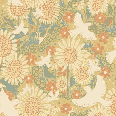 A-Street Prints Dromma Coral Songbirds and Sunflowers Wallpaper